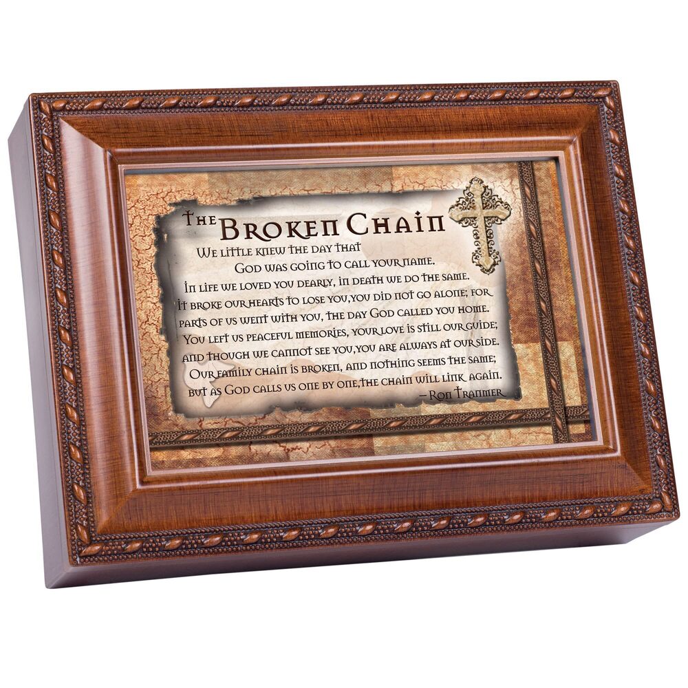 3509 Broken Chain Inspirational Woodgrain Rope Trim Music Box Plays Amazing